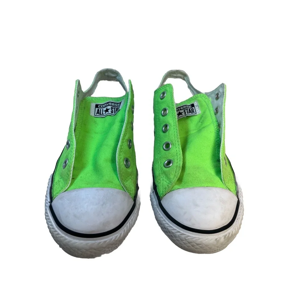 Converse All Star Neon Green Low Top Sneaker Shoes Sz 2 Youth No Laces